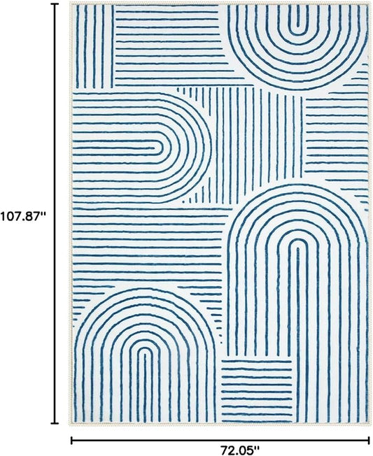 Lahome Abstract 6x9 Area Rugs, Soft Washable Rugs for Living Room Ultra-Thin Non Slip Dining Room Rug, Blue Rug Throw Large Carpet for Bedroom Office Darrell (6'x9',Blue/White)