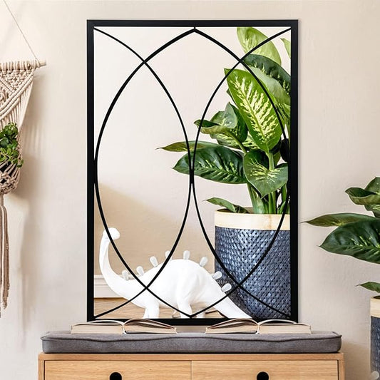 HQiJun Black Rectangle Mirror, Farmhouse Decorative Wall Mirror for Entryway, Living Room, Bedroom, Hallway, Fireplace, Accent Wall Decor (Black2, 39'' x 27'')