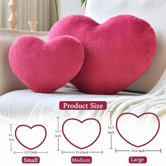 XVTRU Rose Red Heart Pillows, Cute Heart Decorative Pillow, Heart Shaped Throw Pillows for Bed, Faux Rabbit Fur Plush Hoom Decor Pillow Cushion for Chair Sofa Living Room (Large-19.6"x15.7")
