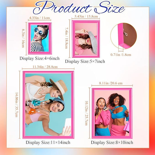 Suzile 8 Pc Picture Frames - Solid Colored Photo Frame Gallery Wall Set, Multiple Sizes (Pink)