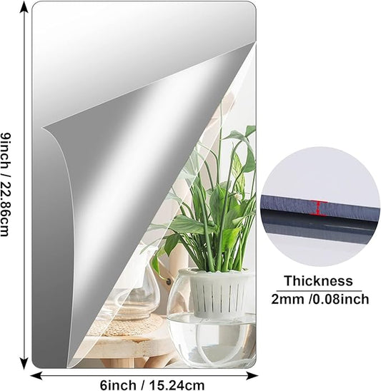 JUNEBRUSHS 4 Pack Self Adhesive Acrylic Mirror, 6X 9 Inch Mirror Tiles,Flexible Plastic Mirrors Sheets Wall Stickers,2MM Thick Mirrors,Frameless Small Mirror