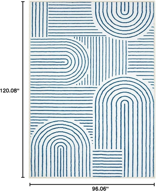 Lahome Abstract 8x10 Area Rugs, Soft Washable Blue Rugs 8x10 Living Room Rugs for Bedroom Dining Room, Ultra-Thin Accent Carpet for Office Dining Room Darrell (8x10ft,Blue/White)