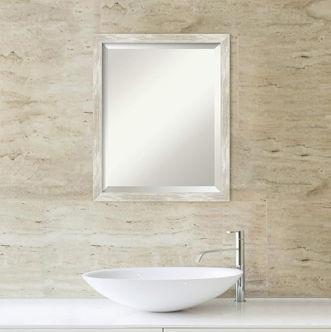 Amanti Art Silver Bathroom Mirror for Over Sink, 22x18 Crackled Metallic Narrow Rectangle Vanity Mirror, Small Casual Frame, Hangs Horizonally and Vertically, Bathroom Wall Decor, Beveled Edge