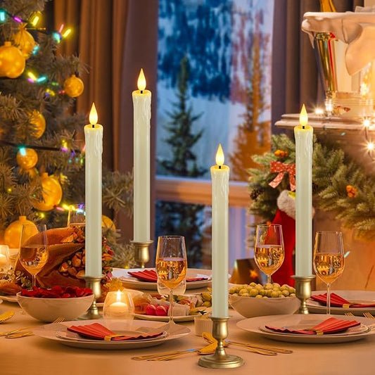 OCATO Flameless Candles with Remote: 8 Pack Battery Operated Window Candles 9.6" Real Wax LED Flickering Flameless Taper Candles 3D Wick Lights Halloween Christmas Wedding Decorations Cream