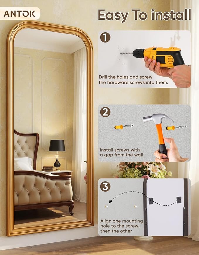 Antok 71"x32" Oversized Full Length Mirror, Extra Large Floor Mirror Freestanding or Wall-Mounted Mirror for Bedroom, Living Room, Cloakroom, Gold