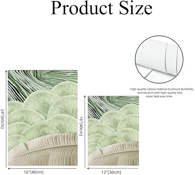 3Pcs Abstract Green Wall Art Mid Century Texture Wall Decor Posters Pictures Modern Minimalist Sage Green Ginkgo Leaf Canvas Paintings Prints for Bedroom Living Room Decoration Unframed