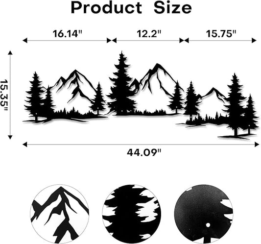 Xedatric 15.35 * 44.09 Inchs Mountain and Forest Metal Wall Decor, Horizontal Wall Art Nature Landscape, Large Metal Wall Art Evergreen Trees Forest Wall Decor,Housewarming Gift