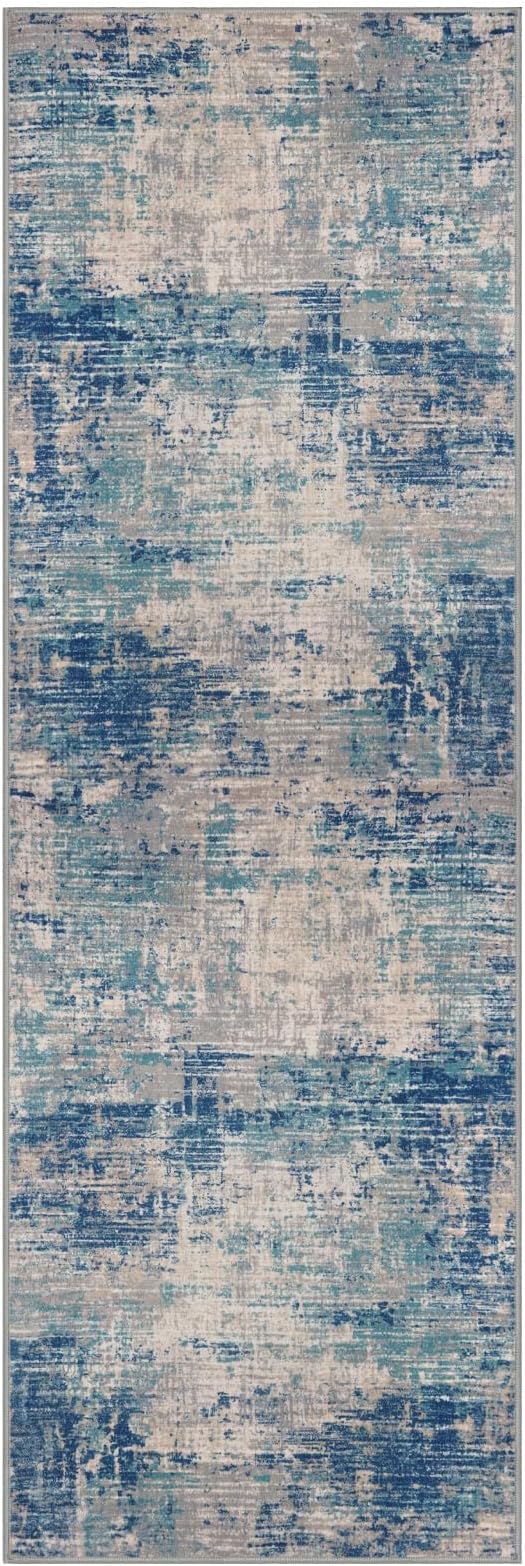 KILOCOCO Modern Abstract Runner Rug 2x6 ft Washable Hallway Runner Rug Non Slip Soft Pinted Kitchen Runners for Hallways Entryway Bedside Laundry Room Floor Runners, Blue/Grey/Beige