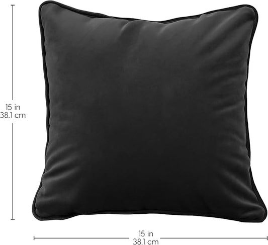 FDP 15" x 15" Velvet Square Pillow Set with Piping Decorative Throw Pillow for Home Dcor in Living Room, Bedroom or Lounge (2-Pack) - Onyx, 15157-350