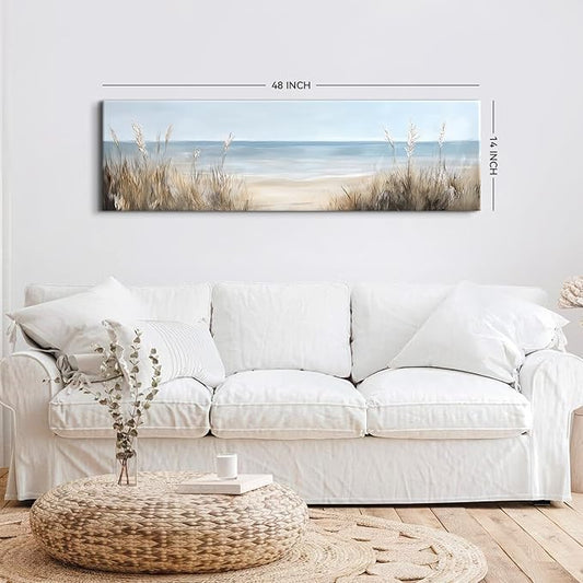 Large Abstract Ocean Wall Art Beach Picture Coastal Room Decor Seaside Landscape Wall Decor Nautical Canvas Prints Poster Seascape Painting for Living Room Bathroom Vintage Nature Sea Artwork Decorations 14x48"