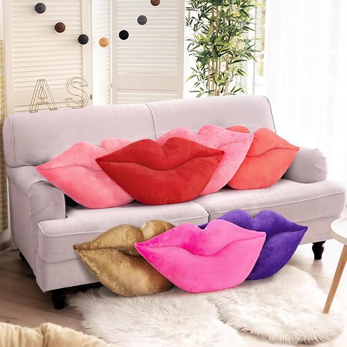 AELS 3D Large Lips Throw Pillows Smooth Soft Velvet Decorative Throw Pillows Love Pillows Cute Pillow 24 X 12 inches for Couch Sofa Bed Living Room Bedroom, Purple