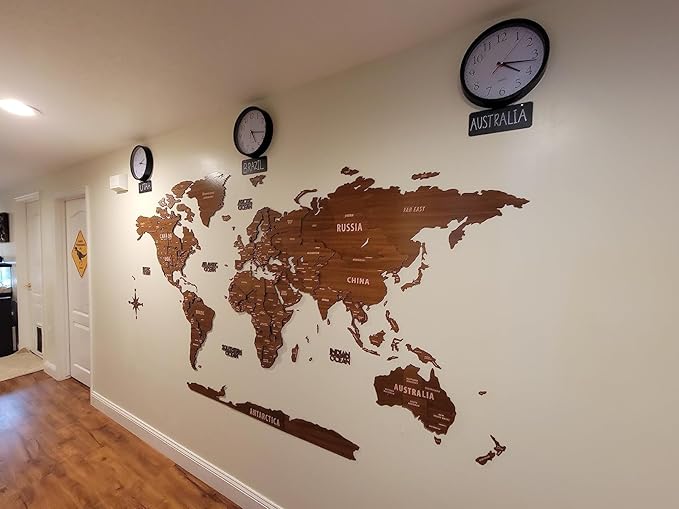 Colorfull Worlds, Multilayer 3D Wooden World Map, Travel Map States and Capitals, Wall Decor For New House, Gift For Travelers, Office Decor, Birthday Present, Living Room Decoration (2XL,Light Brown)