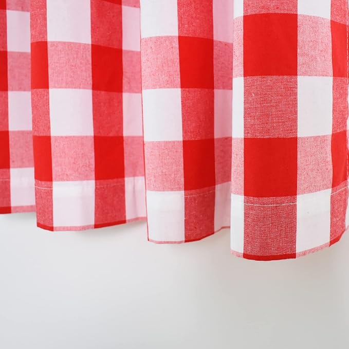 3 Pc Cotton Classic Country Farmhouse Kitchen Window Curtain Grommet Top -Red & White Buffalo Check Tier & Valance Set, 54" x 18" / 32" x 30"