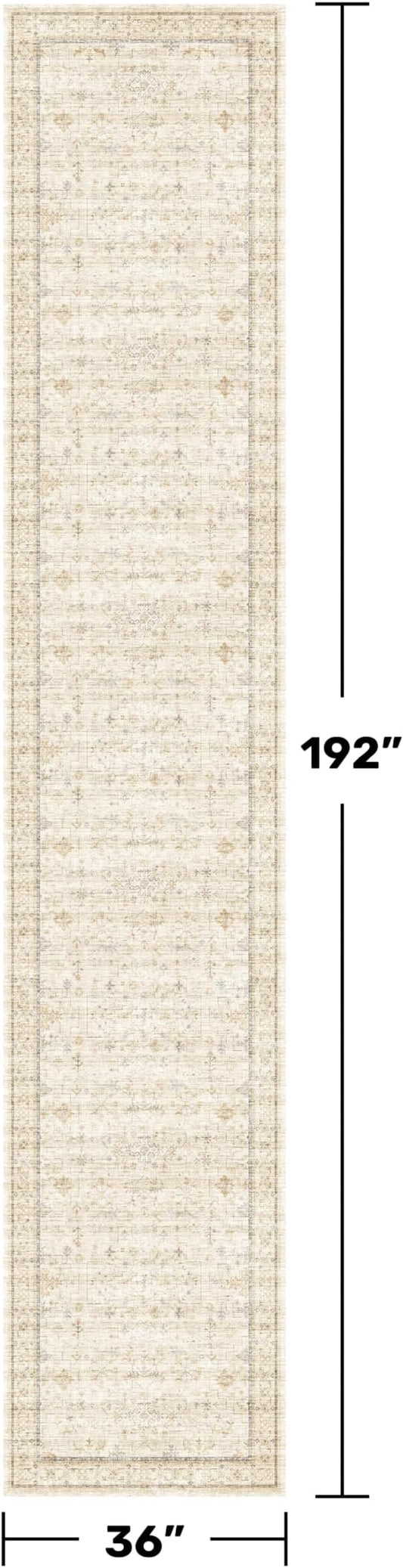 Light Beige 3x16 Long Hallway Runner Rug, Non Slip Farmhouse Kitchen Rugs, Geometric Floral Modern Entryway Floor Mats, Washable Non-Slip Stain Resistant Low Pile Throw Rug Indoor Door Mat