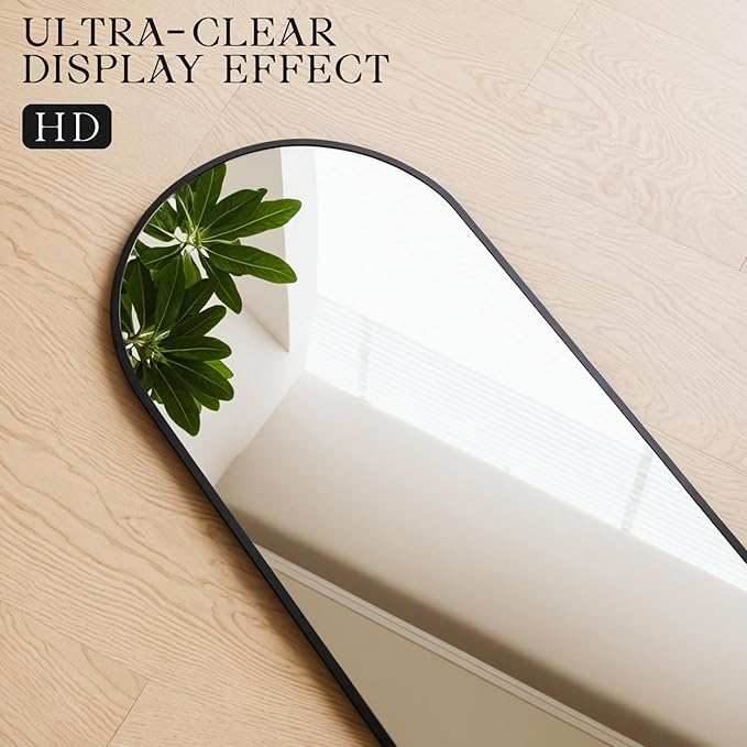 MISSDAY 64"x21" Arched Full Length Mirror, Full Body Mirror with Stand, Floor Mirror Long Free Standing, Leaning or Hanging, Aluminum Thin Frame Wall-Mounted Mirrors Wall Mirrors for Bedroom, Black