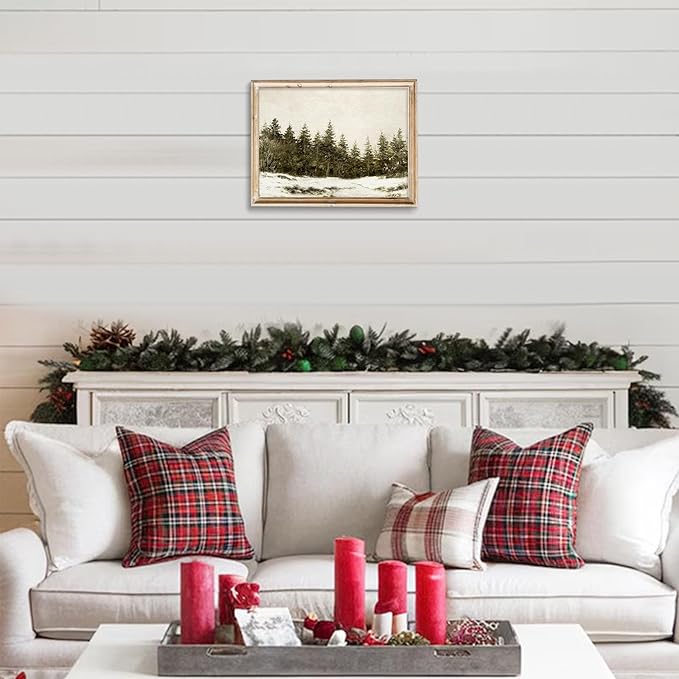 uniro Vintage Christmas Tree Wall Art Prints, Rustic Pine Tree Artwork, Neutral Winter Landscape, Unframed (8" x 10") for Bedroom, Living Room, Office