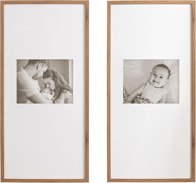 Kate and Laurel Gallery Rectangular Panel Picture Frame Set of 2, 14 x 30 matted to 8 x 10, Brown, Modern Tall Two-Piece Photo Frame Set for Gallery Wall Decor in Living Room Wall Display
