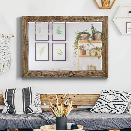 Wexford Home Walnut Vanity Mirror Rectangular Barnwood Framed Wall Mirror for Home Decor, Vertical or Horizontal Hanging, 41x29