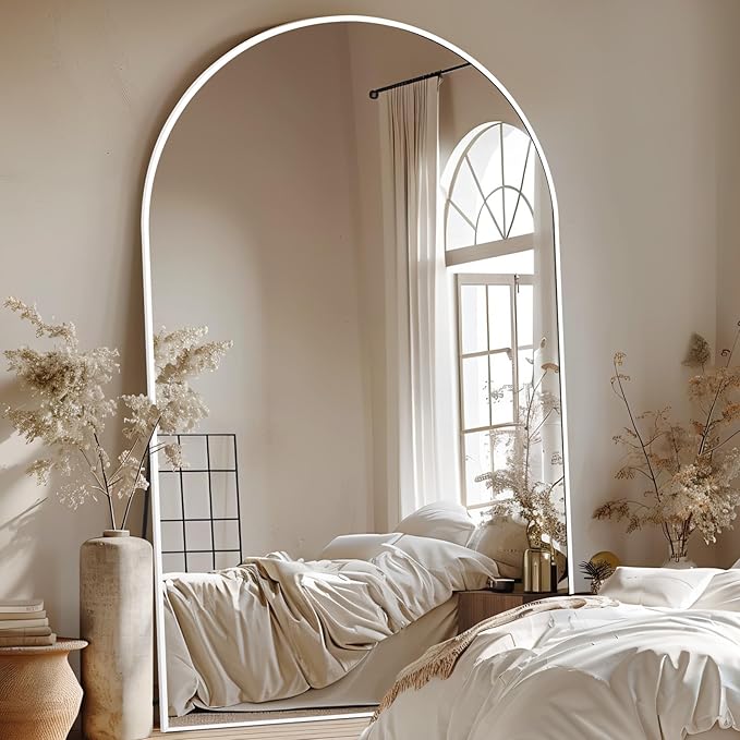 MELOMOIR 44"x72" Oversized Floor Mirror, Free Standing Leaning or Hanging, Suitable for Bedroom Living Room Home Gym Cloakroom, Thin Aluminum Frame, Tempered Glass, White
