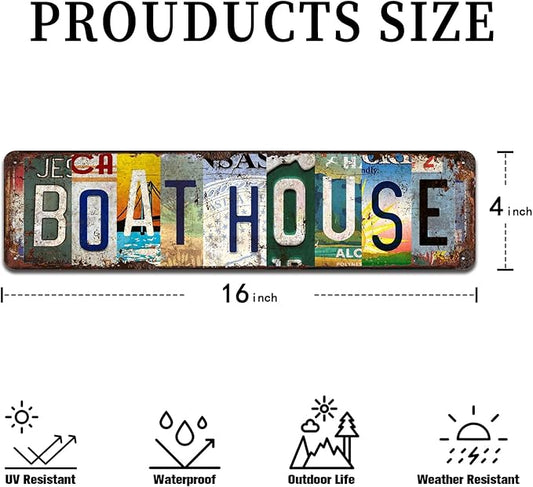 Boat House Vintage Metal Tin Sign - Rustic Nautical Wall Art for Lake Cabin, Dock, Coastal, Marina Décor - 4x16 Inch