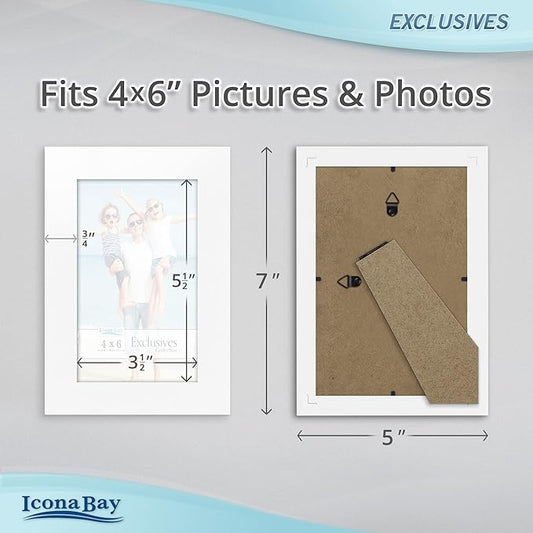 Icona Bay Combination White Picture Frames Set - 10 PC (Five 4x6, Three 5x7, Two 8x10), Multi-Pack for Modern Wall Gallery, Exclusives Collection