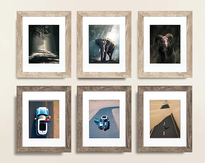 Wide Molding Rustic 11x14 Picture Frames, Made of HD Glass Display Picture 8x10 with Mat, Light Brown Photo Frame for Wall Mounting, 2 Sets
