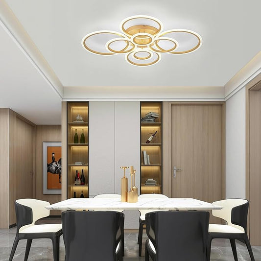 Modern LED Flush Mount Ceiling Light, 8 Rings Gold Close to Ceiling Light Fixtures, Living Room Lighting Ceiling Lamp for Dining Room, Bedroom, Kitchen, 4000K Not Dimmable