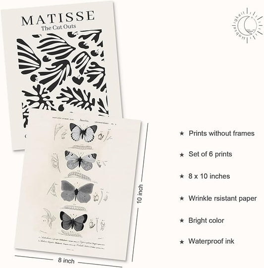 Habseligkeit Butterfly Master Wall Art Prints, Abstract Matisse Wall Art Exhibition Posters, Vintage Wall Art Prints, Retro Room Decor for Aesthetic Bedroom 8x10inch, Unframed