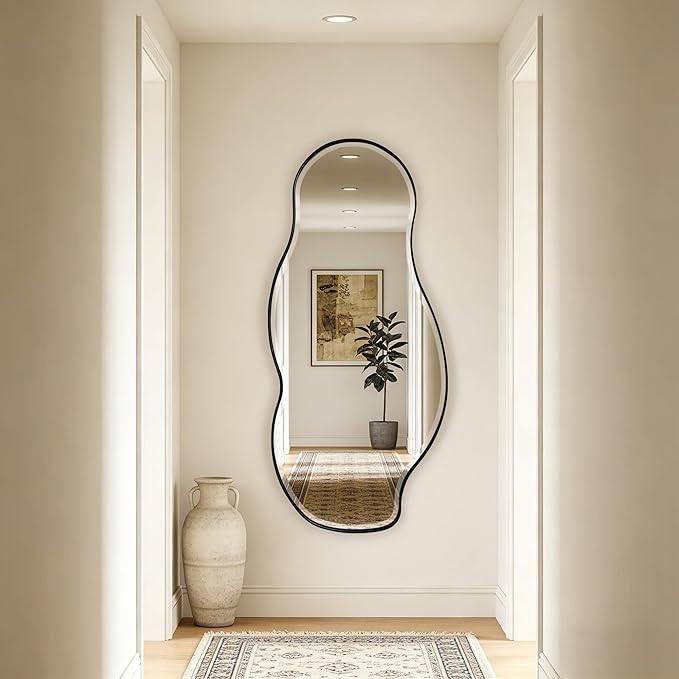 POZINO Large Irregular Mirror, 63"x28.5" Asymmetrical Metal Frame Mirror with Beveled Edge, Premium Organic Wall Mirrors for Living Room Bedroom Hallway Entryway, Horizontal/Vertical Hanging