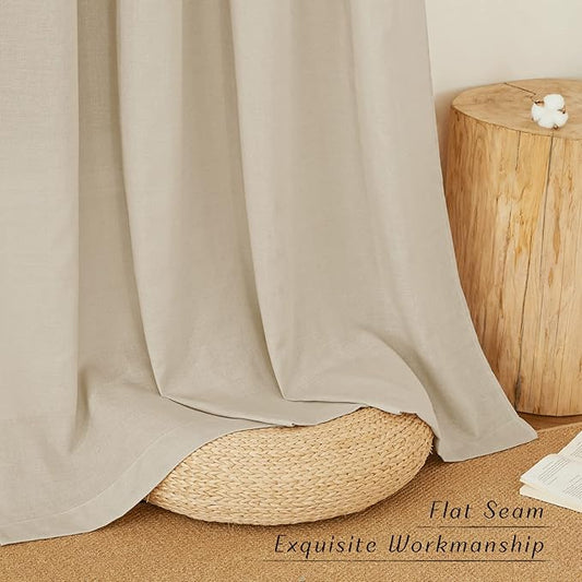 NICETOWN Angora Linen Kitchen Curtains 36 inch Length, Decorative Thick Flax Small Window Treatments Privacy Assured with Light Filtering for Bedroom/Bathroom, W55 x L36, 2 Panels