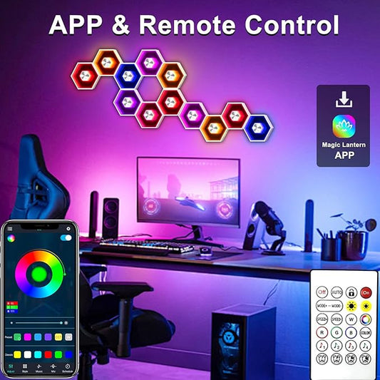6 Pack Hexagon Lights Wall RGBW Panel - Hexagonal Led Lights Room Decor Wall Lights,with Smart APP Music Sync Honeycomb Shape Panels Hexagon for Gaming Lights Bedroom Children Decor