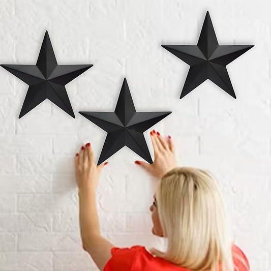 VIVICOMFY 12" Black Barn Star Wall Decor,Metal Stars Rustic Vintage Western Country Farmhouse Home Indoor or Outdoor Wall Decoration,Texas Stars for House Art Décor(Set of 3)