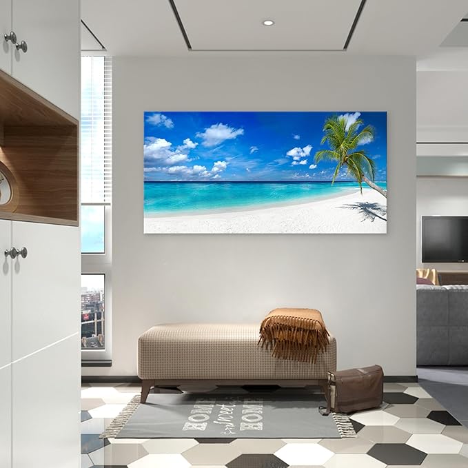 XXMWallArt FC2498 Seascape Canvas Art - Tropical Paradise Beach With White Sand and Coco Palms - Summer Beach Nature Pictures for Living Room, Bedroom, Home and Office Wall Decor