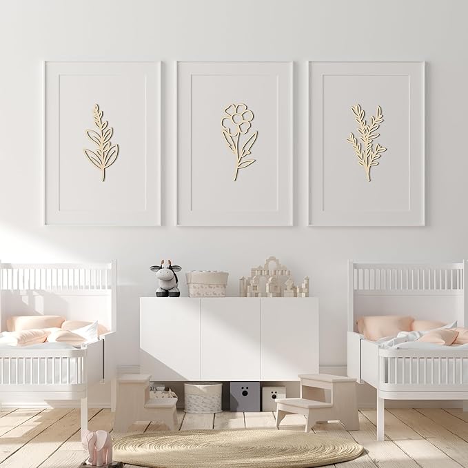 PerKoop 8 Pcs Wooden Flowers Wall Decor Boho Wildflowers Hanging Sculpture Wood Floral Cutouts for Nursery Bedroom Living Room Housewarming Gifts for Home Decorations(Fresh Style)