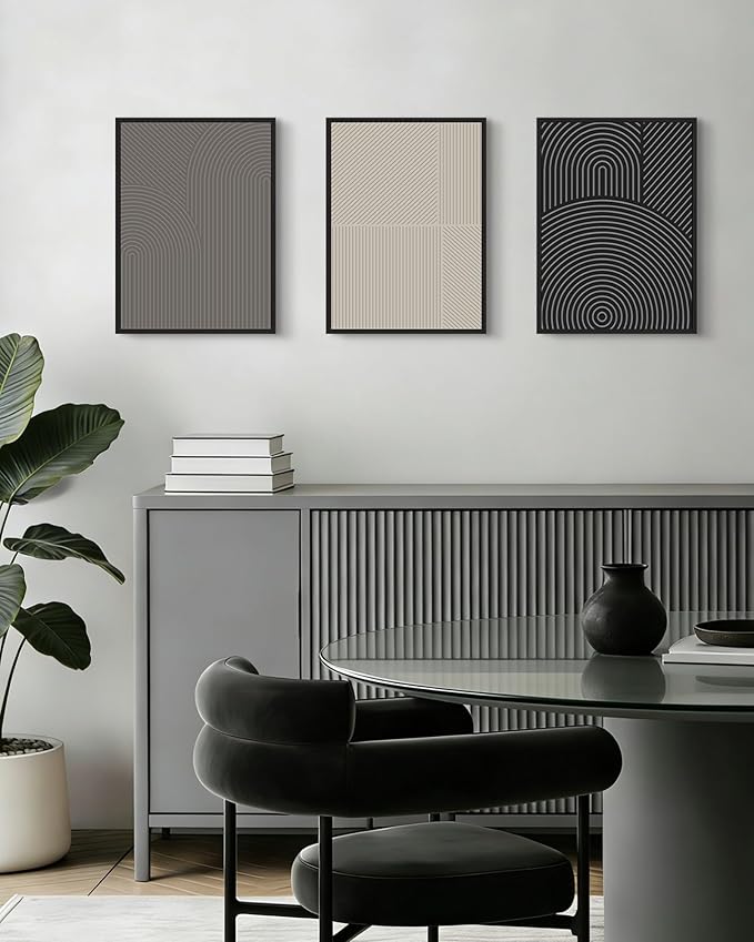 Drsoum Minimalist Abstract Wall Art Framed Modern Boho Neutral Line Wall Decor Mid Century Geometric Artwork Bedroom Living Room 11x14in Black Framed