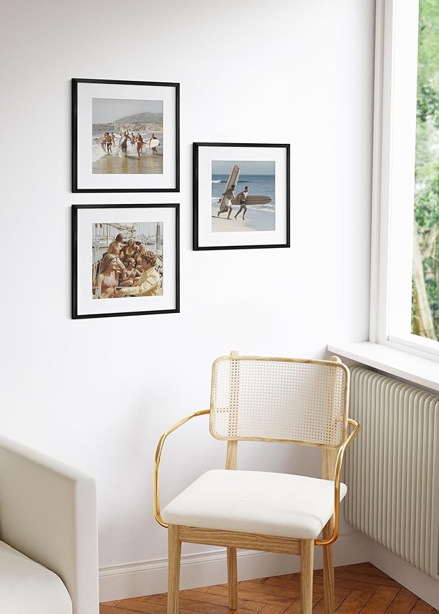 HAUS AND HUES 16x16 Black Metal Picture Frames Matted to 12x12 - Features Premium Aluminum & Hanging Hardware, Shatterproof Plexiglass - Ideal for Home, Room, Office (16x16 in, Black, Set of 3)