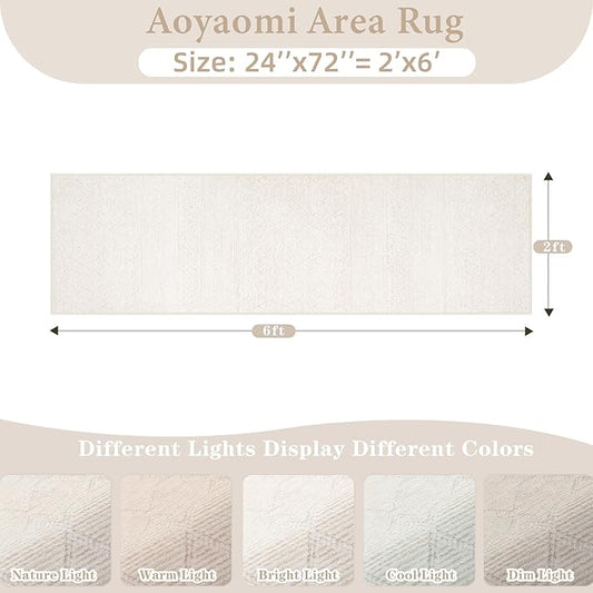 Runner Rug 2x6 Boho Geometric Area Rugs: Small Washable Kitchen Entryway Rug, Soft Non Slip Moroccan Long Hallway Rugs for Bedroom Bathroom Laundry Entryway Staircase Foyer(Modern Beige,2'x6')