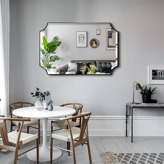 POZINO Rectangle Beveled Mirror, 24"x40" Modern Bathroom Vanity Mirror for Over Sink, Matte Black Rounded Corner Oblong Mirrors for Living Room Bedroom Entryway, Horizontal or Vertical Hanging