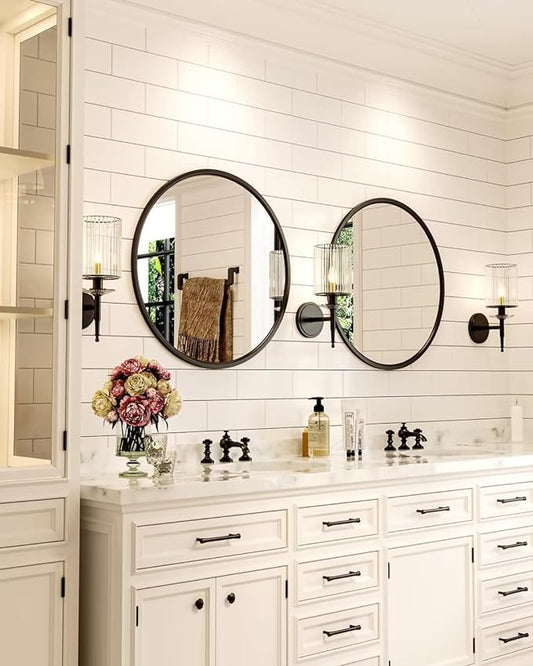 Growsun 20'' Black Round Mirror, Circle Wall Mirror for Bathroom Vanity, Entryway Living Room with Metal Frame for Home Decor
