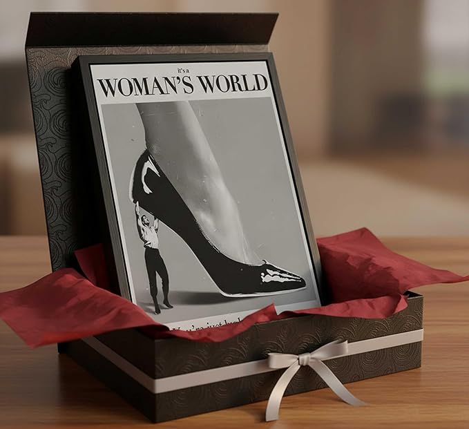 Framed Retro Feminist Canvas Wall Art Vintage Black And White Trendy High Heel It's a Women's World Quote Painting Picture Wall Decor Poster Print Artwork for Dorm Bedroom Living Room Home Decoration