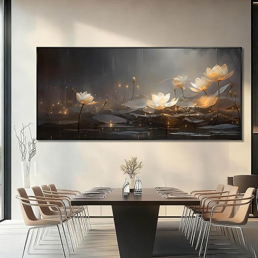 Floral Wall Decor Vintage Canvas Wall Art Lotus Picture Prints 32"x70" Artwork for Bedroom Oversized Framed Pictures for Office