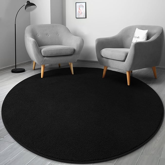 Gifeas Ultra Soft Round Area Rugs for Living Room Bedroom, 5x5 Feet Black Thickened Memory Foam Modern Indoor Circle Carpets, Non-Slip Comfy Circular Rug for Boys Girls Nursery Room Home Decor