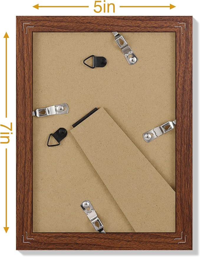 Vittanly 5x7 Picture Frames Set of 9, Display 4x6 Pictures with Mat or 5x7 without Mat, Photo Frames for Wall or Tabletop with Plexiglass, Engineered Wood, Wood Grain Brown