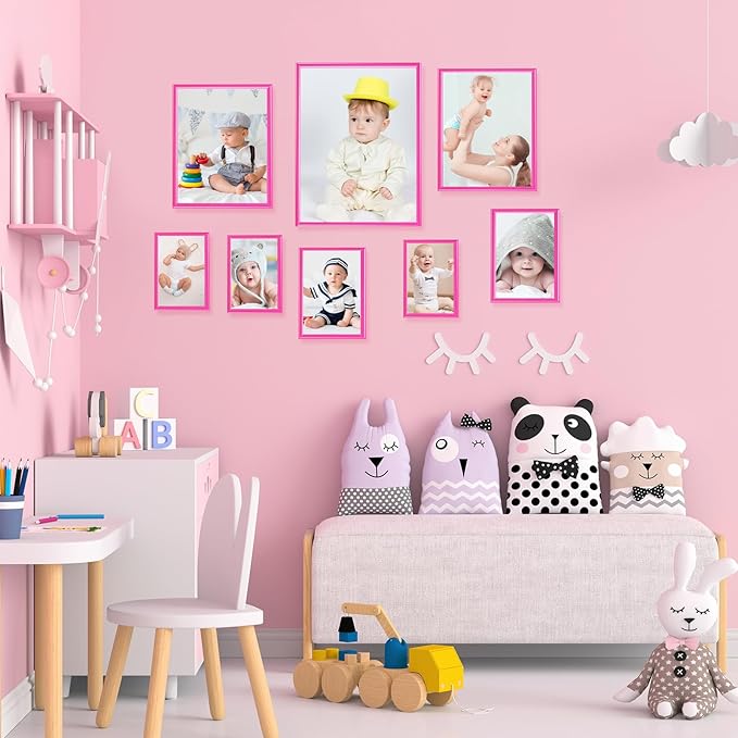 Suzile 8 Pc Picture Frames - Solid Colored Photo Frame Gallery Wall Set, Multiple Sizes (Pink)