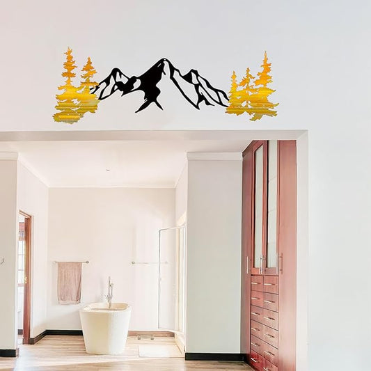 Yuzhuo Metal Mountain Wall Art Decor, Mountain Forest Silhouette Art Suitable for Living Room Bedroom Indoor Outdoor Garden Home Decoration (Yellow, 34.5L x 11W)