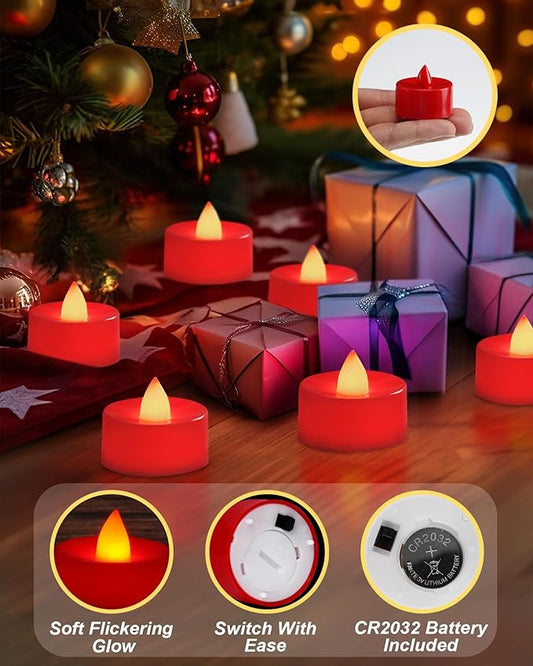 BEICHI Flameless Candles, Battery Operated LED Tealights Votive Flickering for Party Halloween, Christmas, Wedding- 24Pack, Red Light