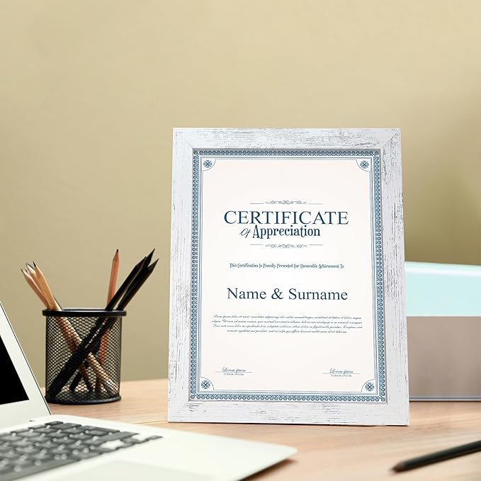 iRahmen 8.5x11 Picture Frame Set of 2, Distressed White Certificate Frame with Real Glass, Wood Photo Frames 8.5 x 11 Diploma Document for Wall Hanging and Tabletop Display