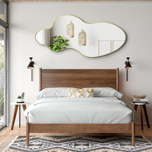 Irregular Wall Mirror, 60"x30" Gold Asymmetrical Mirrors Full Length, Large Abstract Mirrors with Metal Frame, Modern Unique Shaped Mirror for Living Room Bathroom Bedroom Hallway Entryway