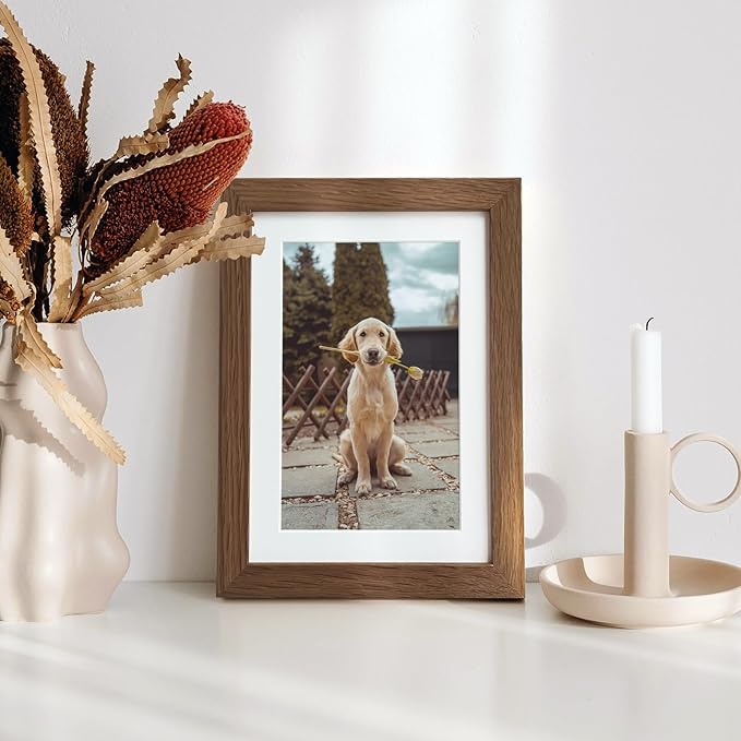 5x7 Picture Frame, Solid Oak Wood 5 x 7 Photo Frame with Mat to 4x6(Openning Size is 3.5x5.5), 7x5 Picture Frames for Wall and Tabletop Display, Natural Oak 5x7 Frame, (Walnut Set of 3)