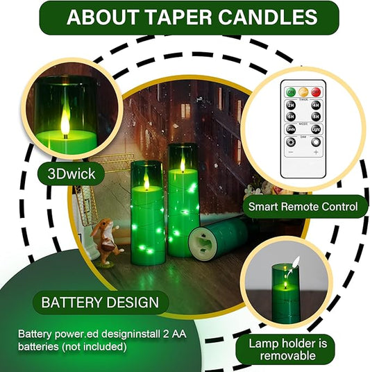 kakoya Flameless LED Candles with Timer 5 Pc Flickering Flameless Candles for Romantic Ambiance and Home Decoration Stable Acrylic Shell,with Embedded Star String,Battery Operated Candles(Green)